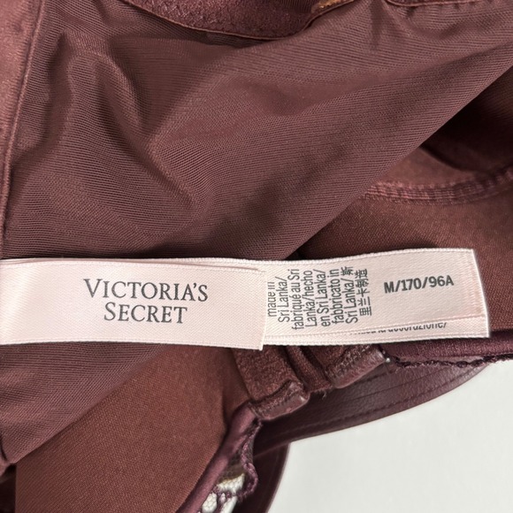 VICTORIAS SECRET Bodysuit Brown Icon Logo w/ Faux Leather Underwire Teddy Medium - Picture 8 of 9